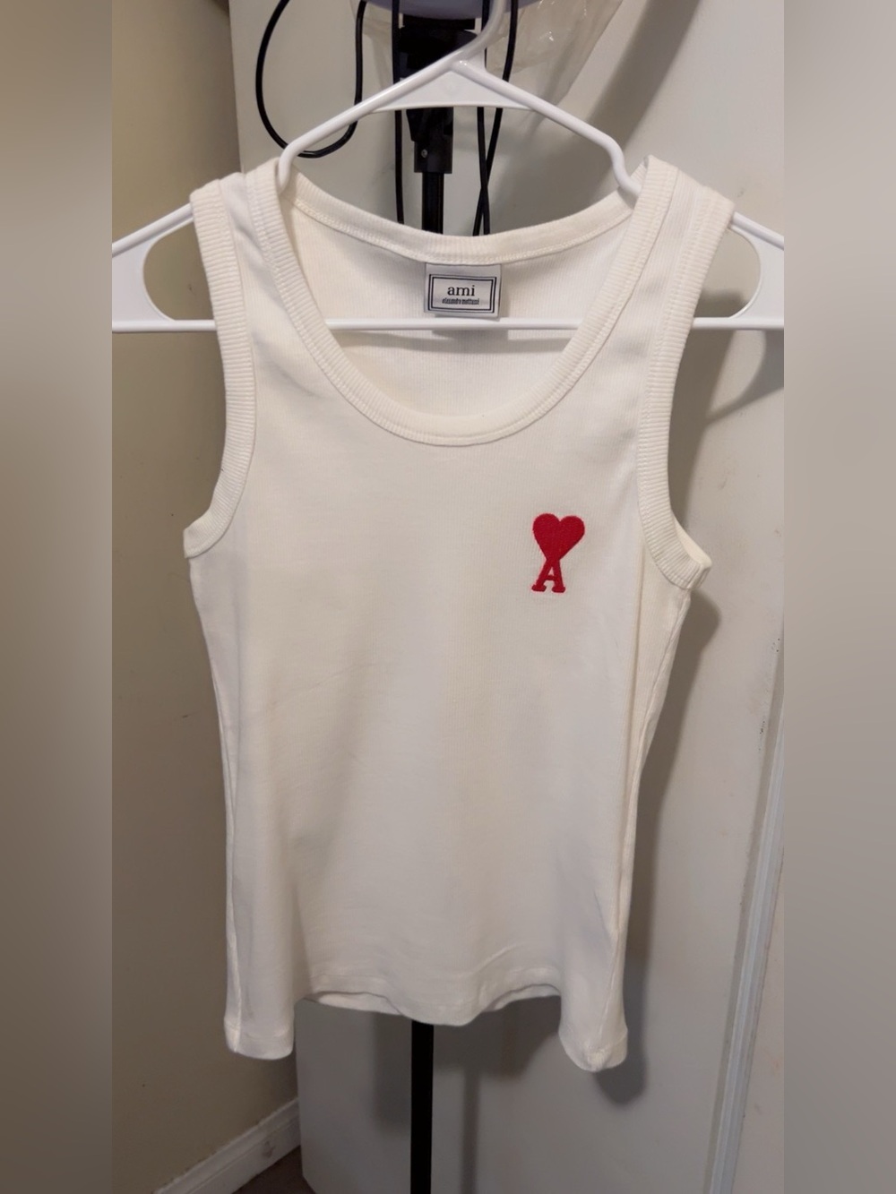 Ami White Logo Red Heart Tank Top